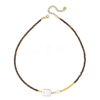 Rectangle Natural Baroque Keshi Pearl and Faceted Round Natural Tiger Eye Beaded Necklaces for Women NJEW-JN06682-01-1