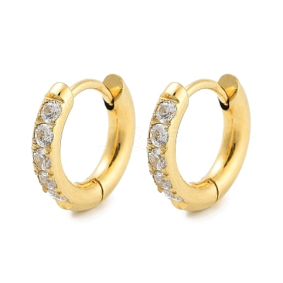 Ion Plating(IP) 304 Stainless Steel Micro Pave Clear Cubic Zirconia Huggie Hoop Earrings EJEW-C096-01C-G-1