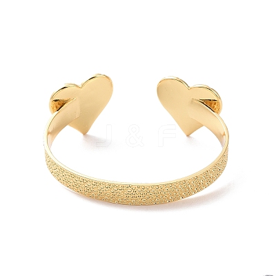 Brass Double Heart Open Cuff Bangle for Women BJEW-P280-01G-1