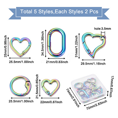 10Pcs 5 Style Zinc Alloy Spring Gate Rings PALLOY-GN0001-02-1