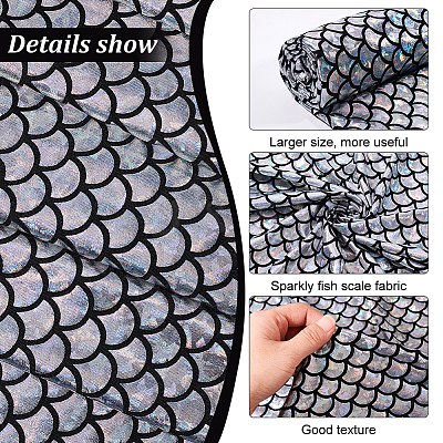 Sparkly Hologram Spandex Mermaid Printed Fish Scale Fabric AJEW-WH0314-30C-1