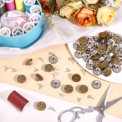 100 Sets Flat Round with Star Stainless Steel Buttons for Suspender Trousers FIND-HY0005-19-1