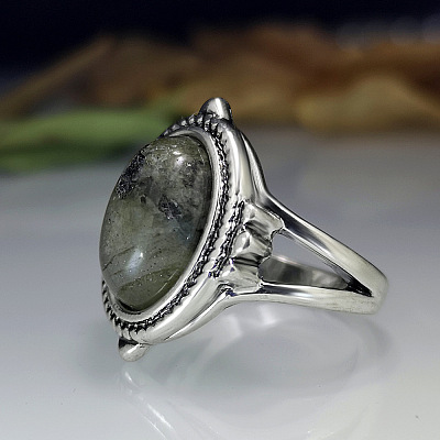Oval Zinc Alloy Natural Labradorite Finger Rings WG970F5-03-1