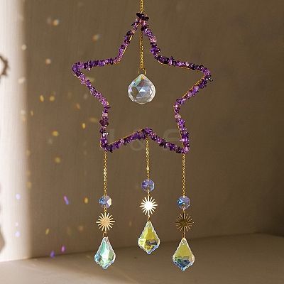 Amethyst & Crystal Glass Sun Catcher Pendant PW-WGCCFD7-04-1