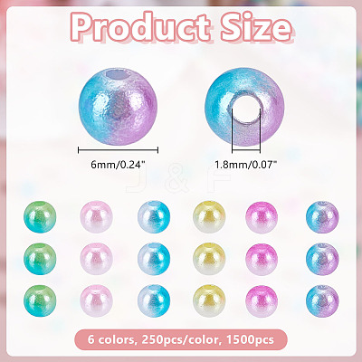 1500Pcs 6 Colors ABS Imitation Pearl Beads KY-HY0001-31-1