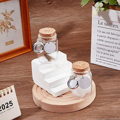 2Pcs Transparent Glass Empty Bottles with Alloy Heart Paw Print Charms and Locket Charms AJEW-DR00039-1