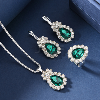 Teardrop Alloy Rhinestone Earring & Pendant Necklaces & Finger Rings Sets FS-WG77DAC-03-1
