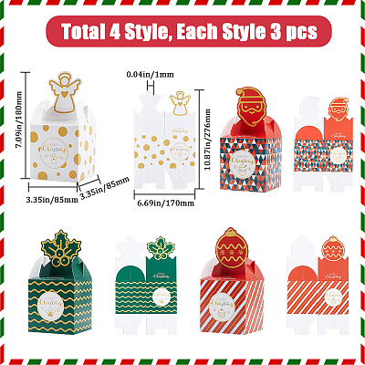 12Pcs 4 Styles Christmas Theme Paper Fold Gift Boxes CON-SP0001-02-1