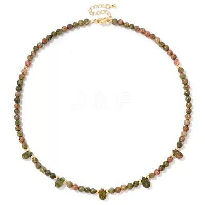 Adjustable 4MM Round and Teeardrop Natural Unakite Beaded Necklace for Women Elegant Casual Jewelry Gift YO7964-4-1