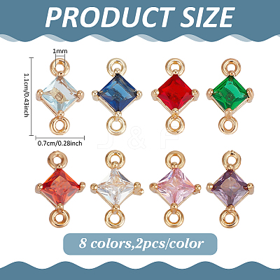16Pcs 8 Colors Transparent Glass Links/Connectors GLAA-ME0001-12-1