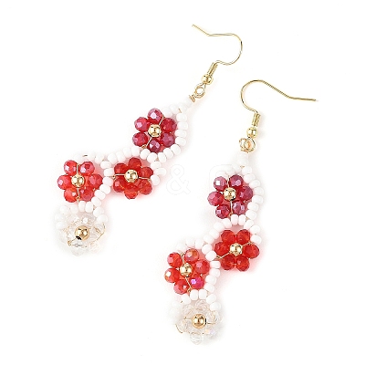Flower Glass Seed Beaded Dangle Earrings EJEW-MZ00775-03-1