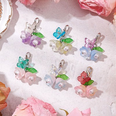 6Pcs Flower Glass Pendant Decorations HJEW-JM02791-1