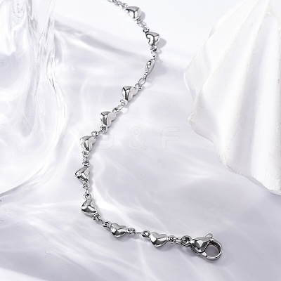 Tarnish Resistant 304 Stainless Steel Heart Link Bracelets X-BJEW-M121-03P-1