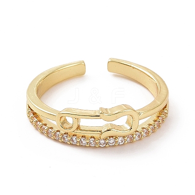 Clear Cubic Zirconia Safe Pin Shape Open Cuff Ring RJEW-G283-07G-1