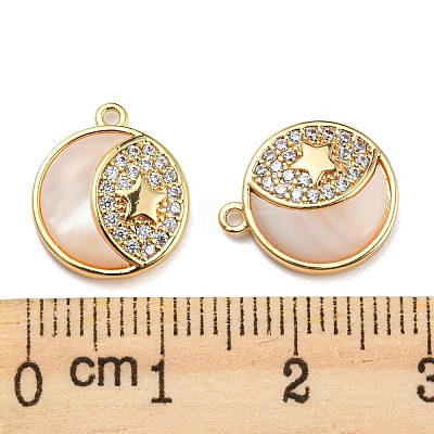 Natural White Shell & Clear Cubic Zirconia & Brass Charms BSHE-G034-34G-1
