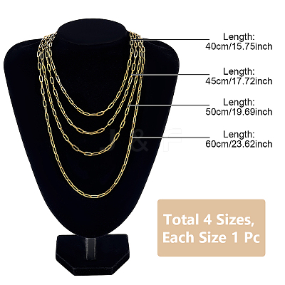 4Pcs 4 Sizes 304 Stainless Steel Paperclip Chain Necklaces NJEW-GA00001-1