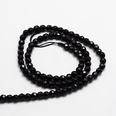 Faceted Natural Onyx Round Beads Strands X-G-E318C-4mm-06-1