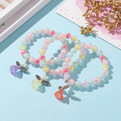 Acrylic Guardian Angel Charm Stretch Bracelets for Kids BJEW-JB05866-1