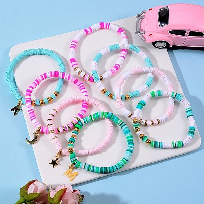 Polymer Clay Heishi Beads Stretch Bracelets Sets BJEW-SZ0001-51-1