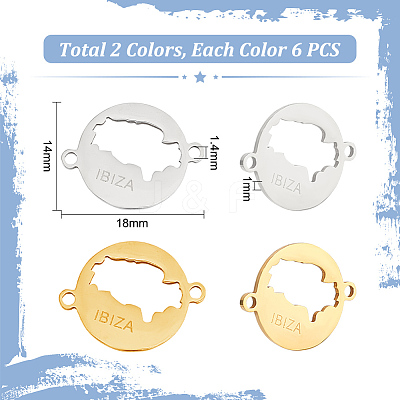 12Pcs 2 Colors 201 Stainless Steel Connector Charms STAS-UN0048-28-1