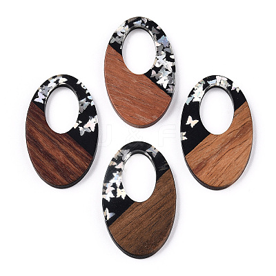 Opaque Resin & Walnut Wood Pendants RESI-N039-62B-1