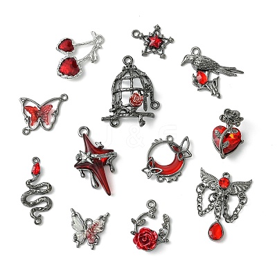 12Pcs 12 Styles Gothic Alloy Rhinestone Pendants FIND-CJ0004-81-1