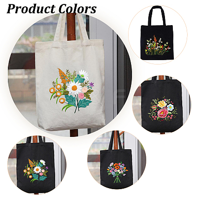 DIY Flower Pattern Tote Bag Embroidery Making Kit DIY-WH0349-21A-1