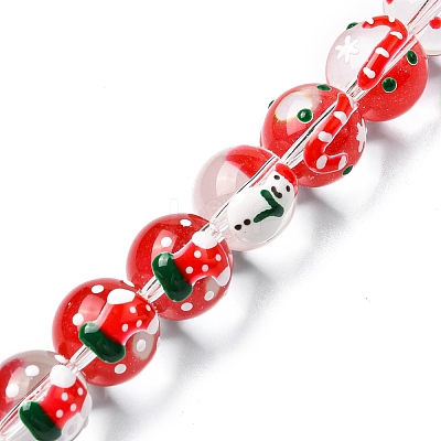 Christmas Theme Transparent Glass Beads Strands LAMP-A154-02A-1