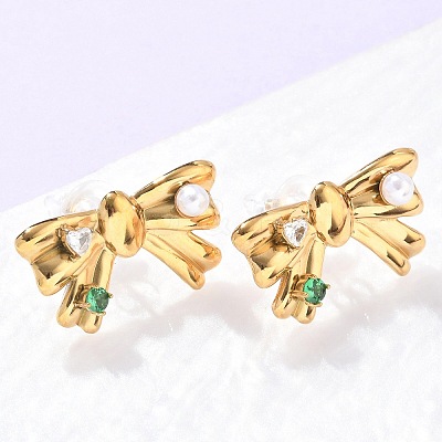 304 Stainless Steel Micro Pave Cubic Zirconia Stud Earrings EJEW-D309-04G-1