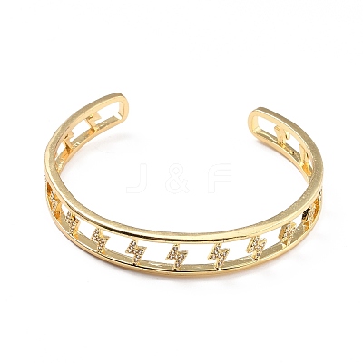 Clear Cubic Zirconia Lighting Bolt Open Cuff Bangle BJEW-A123-01G-1