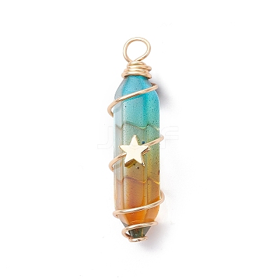 2Pcs 2 Style Two Tone Glass Double Terminated Point Beads Pendants Set PALLOY-JF02538-01-1