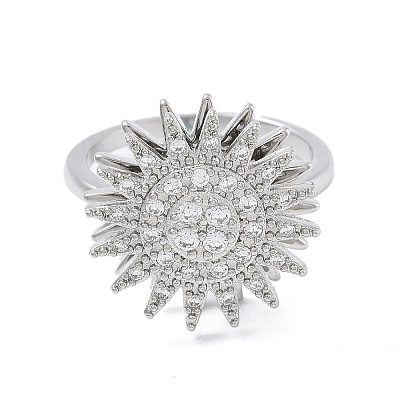 Daisy Rotatable Open Cuff Rings for Women RJEW-S402-05P-1