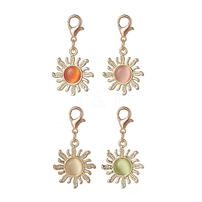 Sun Alloy Cat Eye Pendants Decorations HJEW-JM00903-1