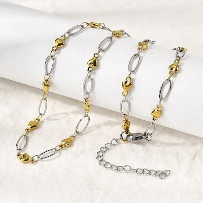 304 Stainless Steel Heart Link Chain Necklaces for Women NJEW-A046-02B-GP-1