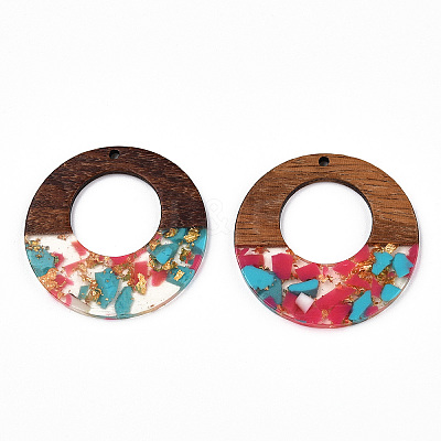Transparent Resin & Walnut Wood Pendants RESI-TAC0017-74-A04-1