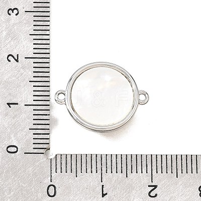 Natural Tiger Eye & Natural Shell Brass Flat Round Links Connector Charms KK-N289-16P-01-1