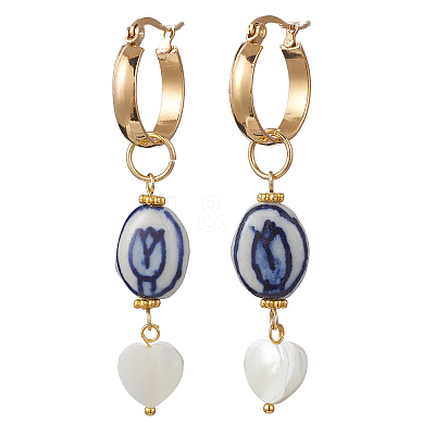 Oval with Heart 304 Stainless Steel Hoop Earrings EJEW-JE06927-1