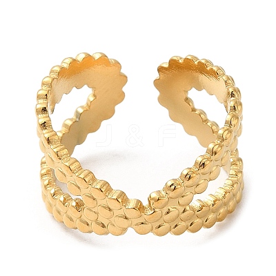 304 Stainless Steel Criss Cross Open Cuff Rings for Women RJEW-D012-10G-1