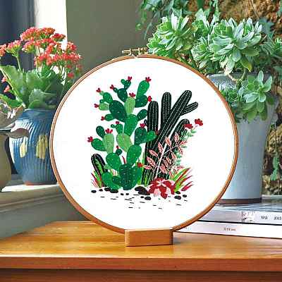 Cactus Pattern DIY Embroidery Starter Kits DIY-P077-097-1