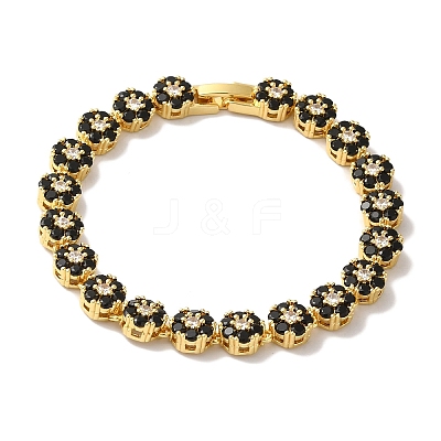 Rack Plating Brass Pave Cubic Zirconia Flower Link Chain Bracelets for Women BJEW-A018-03G-04-1