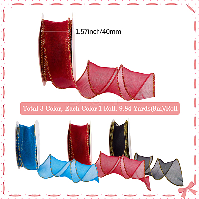 3 Rolls 3 Colors Polyester Organza Ribbon PAAG-CY0001-03B-1