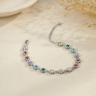 304 Stainless Steel Pave Colorful Cubic Zirconia Tennis Bracelets for Women BJEW-T023-02C-P-1