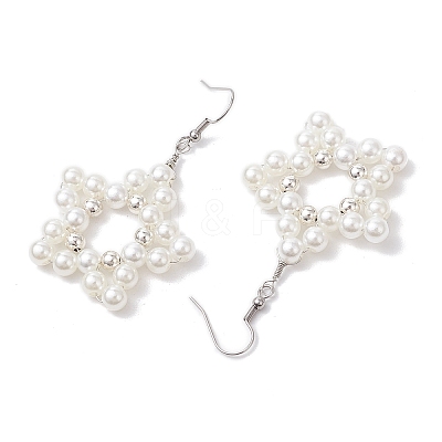 Star ABS Plastic Imitation Pearl Beaded Dangle Earrings EJEW-JE06329-1