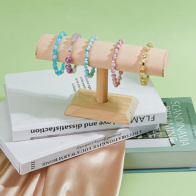 Velvet T-Bar Bracelet Display Stands with Wooden Base BDIS-WH0010-03B-1