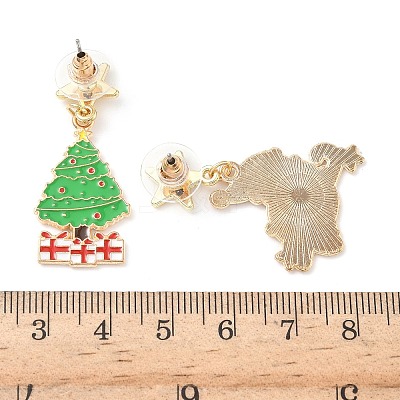 Christmas Alloy Enamel Dangle Stud Earrings EJEW-F399-04A-G-1