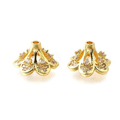 6-Petal Flower Brass Micro Pave Clear Cubic Zirconia Bead Caps KK-V008-32G-1