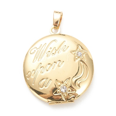 Brass Micro Pave Clear Cubic Zirconia Locket Pendants KK-P199-08G-1