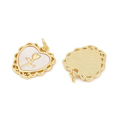 Brass Pave Natural White Shell Pendants KK-U058-27G-1