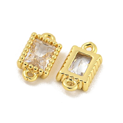 Brass Clear Cubic Zirconia Connector Charms KK-G490-06G-1