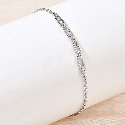 Brass Micro Pave Clear Cubic Zirconia Rectangle Link Bracelets KK-CBA6980-15P-1